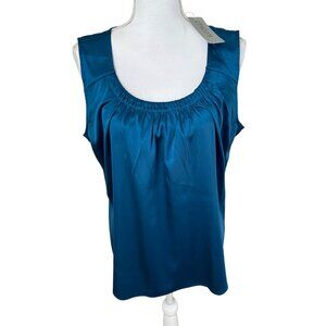 Chicos New Sleeveless Blue Satin Sleeveless Blouse With Ruched Neckline Size XL